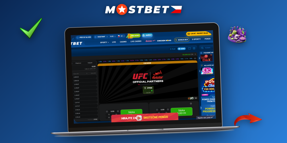 Mostbet Aviator na desktopu i mobilu s křivkou letu a tlačítkem Cash Out