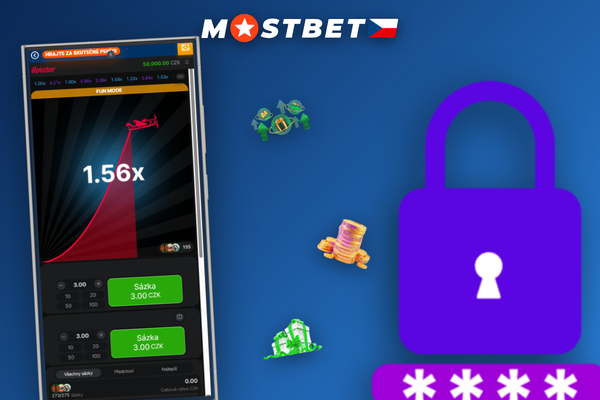 Statistický panel Mostbet Aviator s barevnou historií dvaceti násobitelů a live chatem