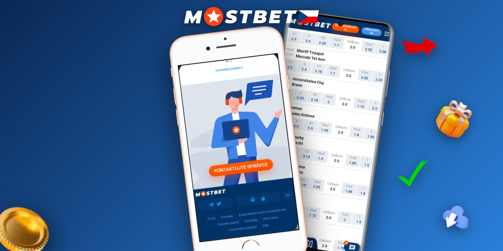 Mostbet iOS aplikace na iPhonu a iPadu zobrazuje kurzy a navigační lištu