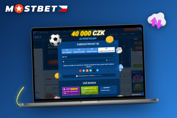 Registrační formulář Mostbet CZ s poli pro e-mail a měnu CZK